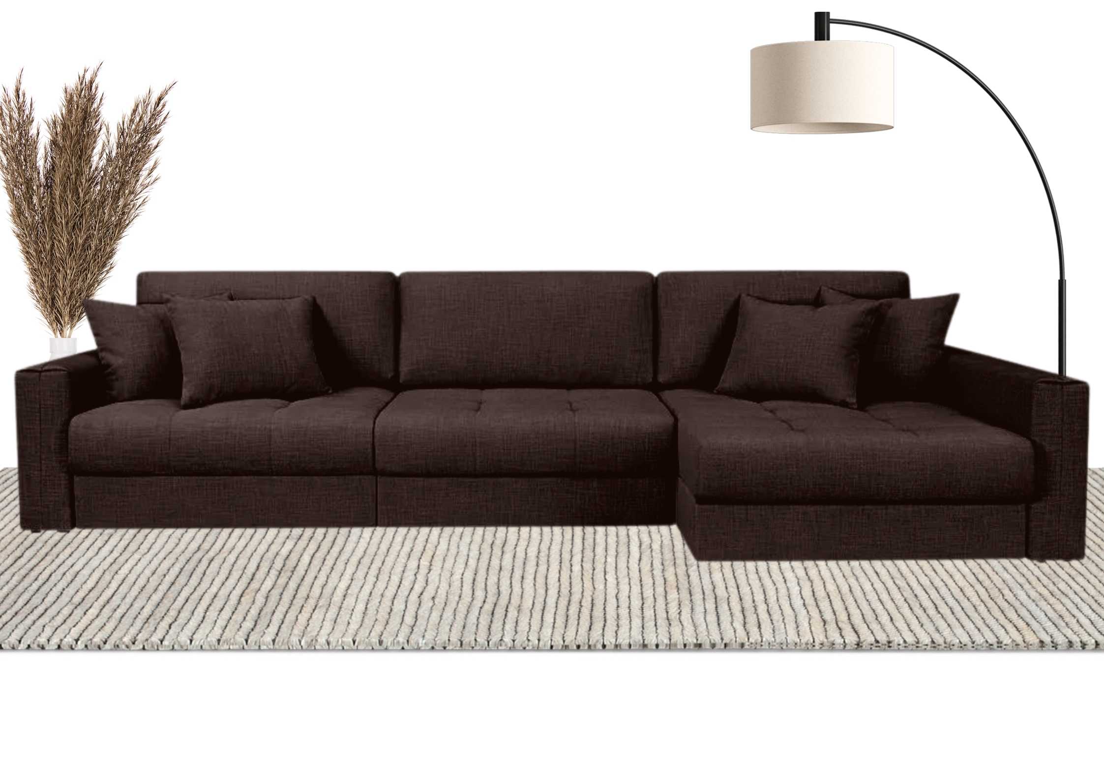 Brązowy narożnik modułowy z pikowanym siedziskiem